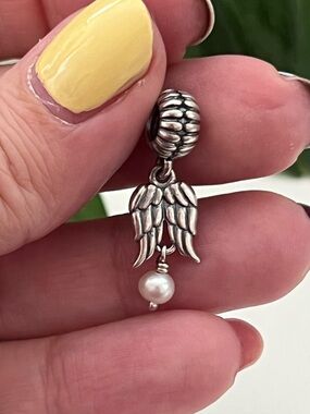 Pandora Pearl Angel Wing Charm, Retired, 925